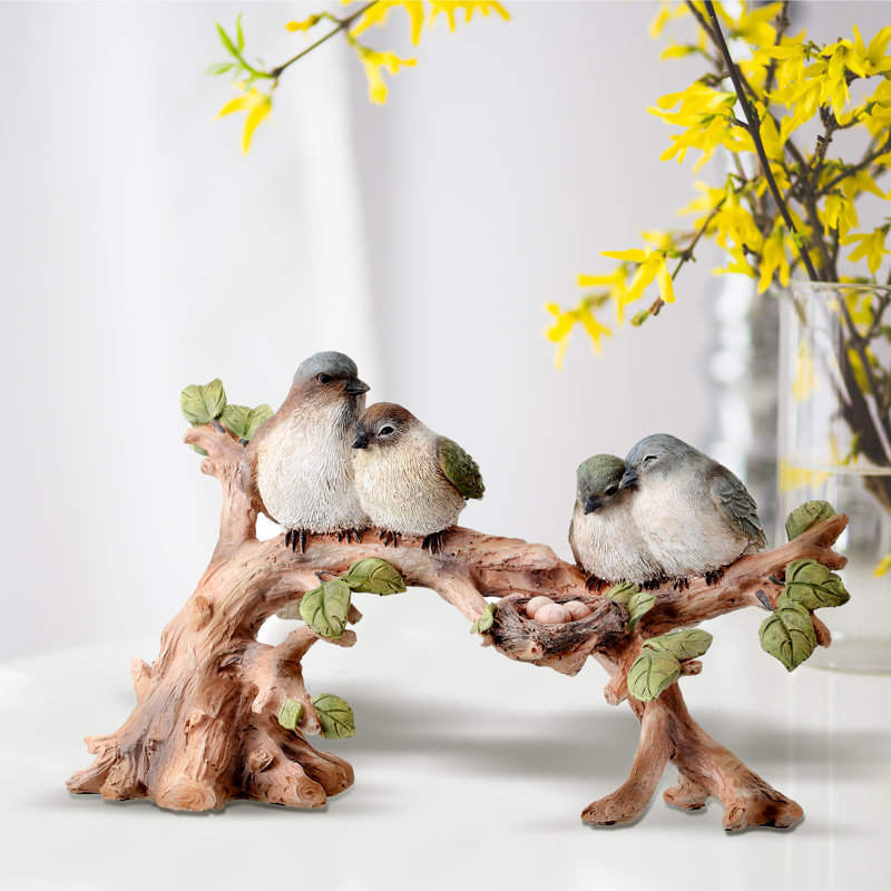 Millwood Pines 4 Piece Bookout Resin Love Birds on Branch Figurine Set